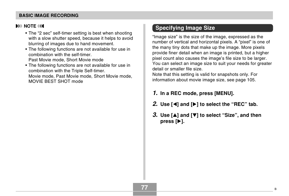Specifying image size | Casio EX-P505 User Manual | Page 77 / 236