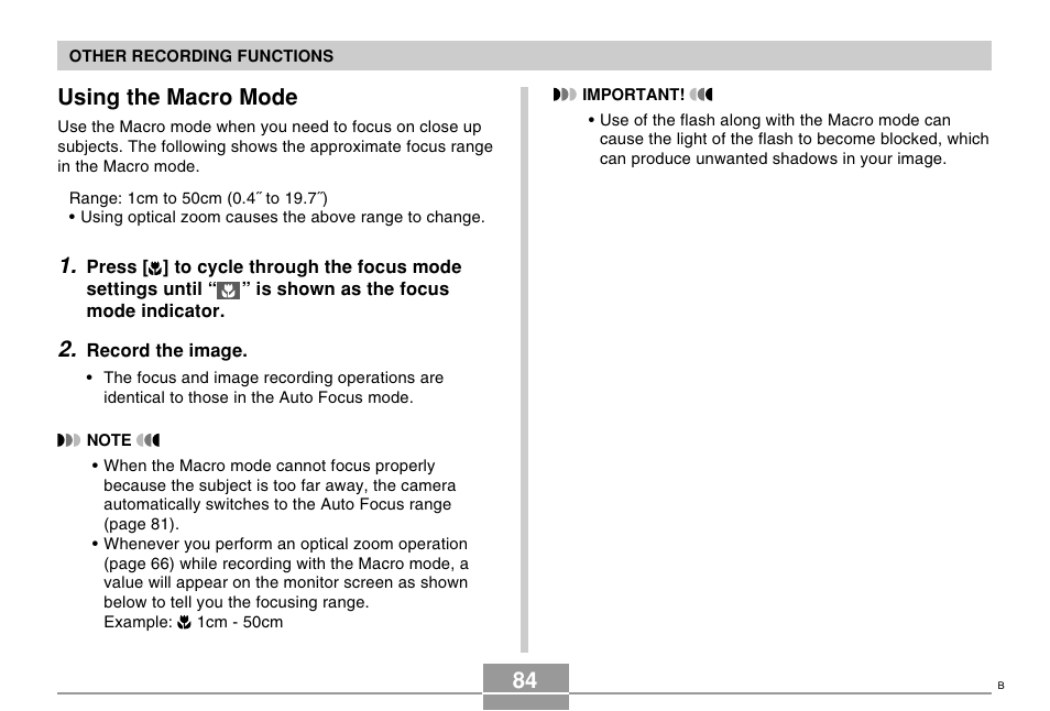 Using the macro mode | Casio EX-P505 User Manual | Page 84 / 236