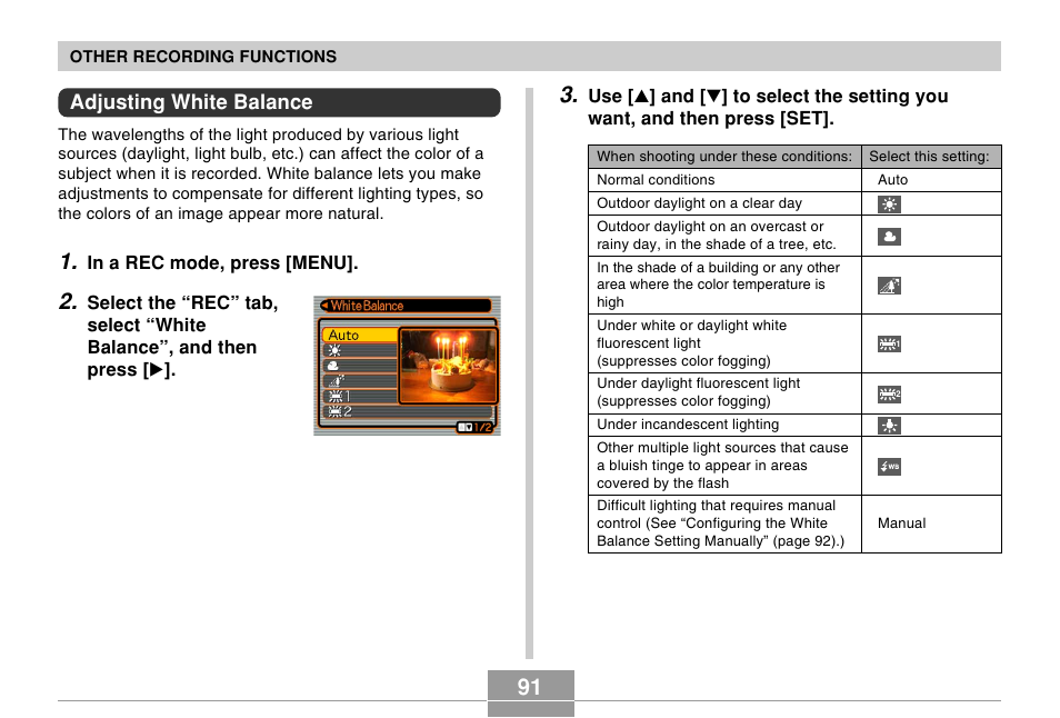 Adjusting white balance | Casio EX-P505 User Manual | Page 91 / 236