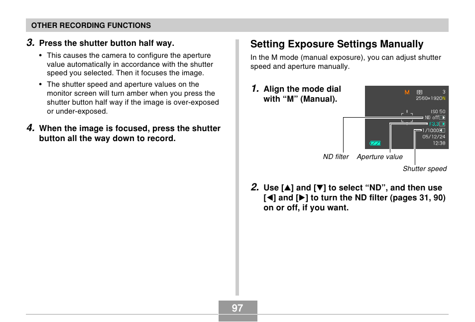 Setting exposure settings manually | Casio EX-P505 User Manual | Page 97 / 236
