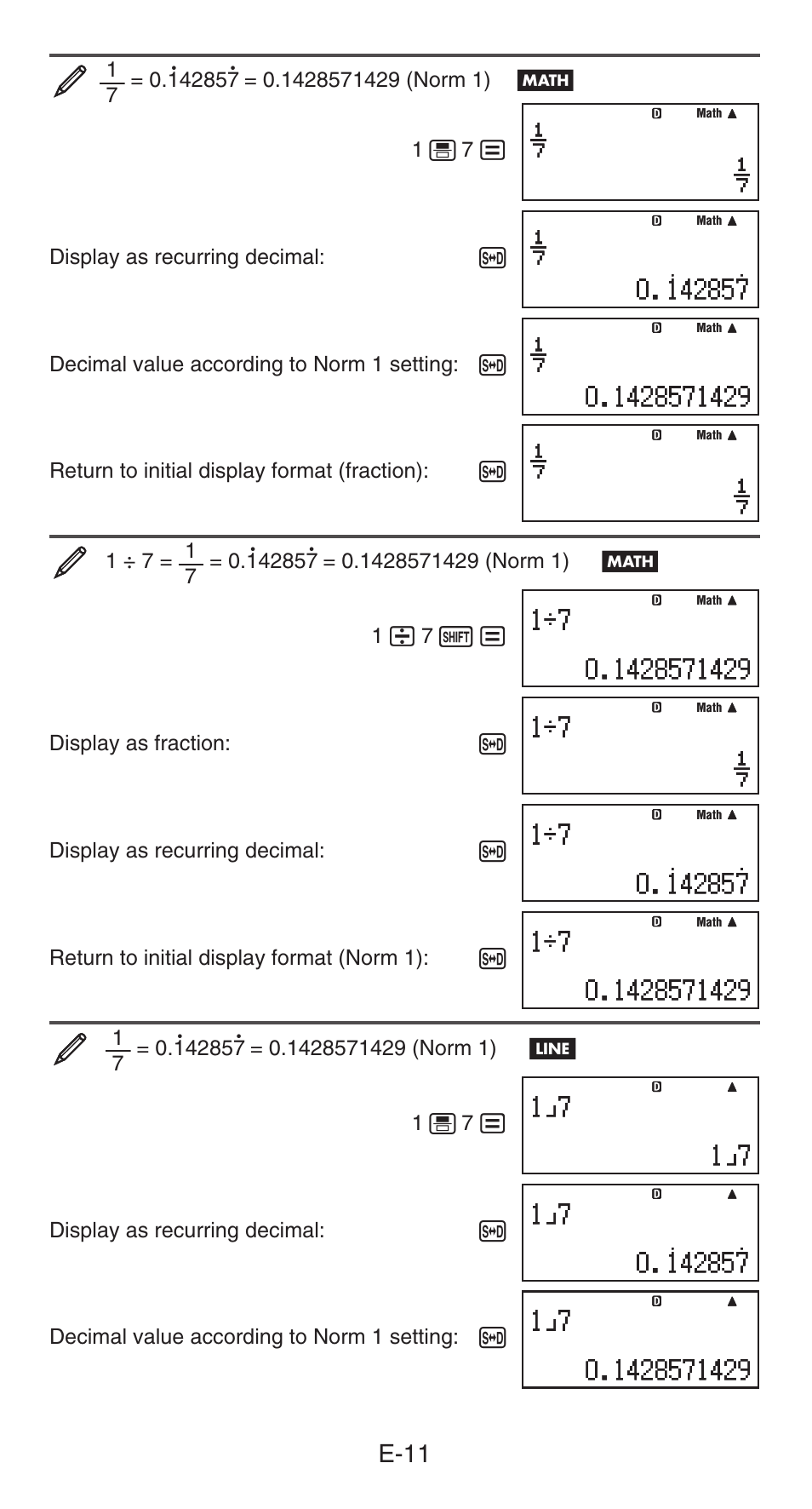 E-11 | Casio FX-85GT PLUS User Manual | Page 12 / 32