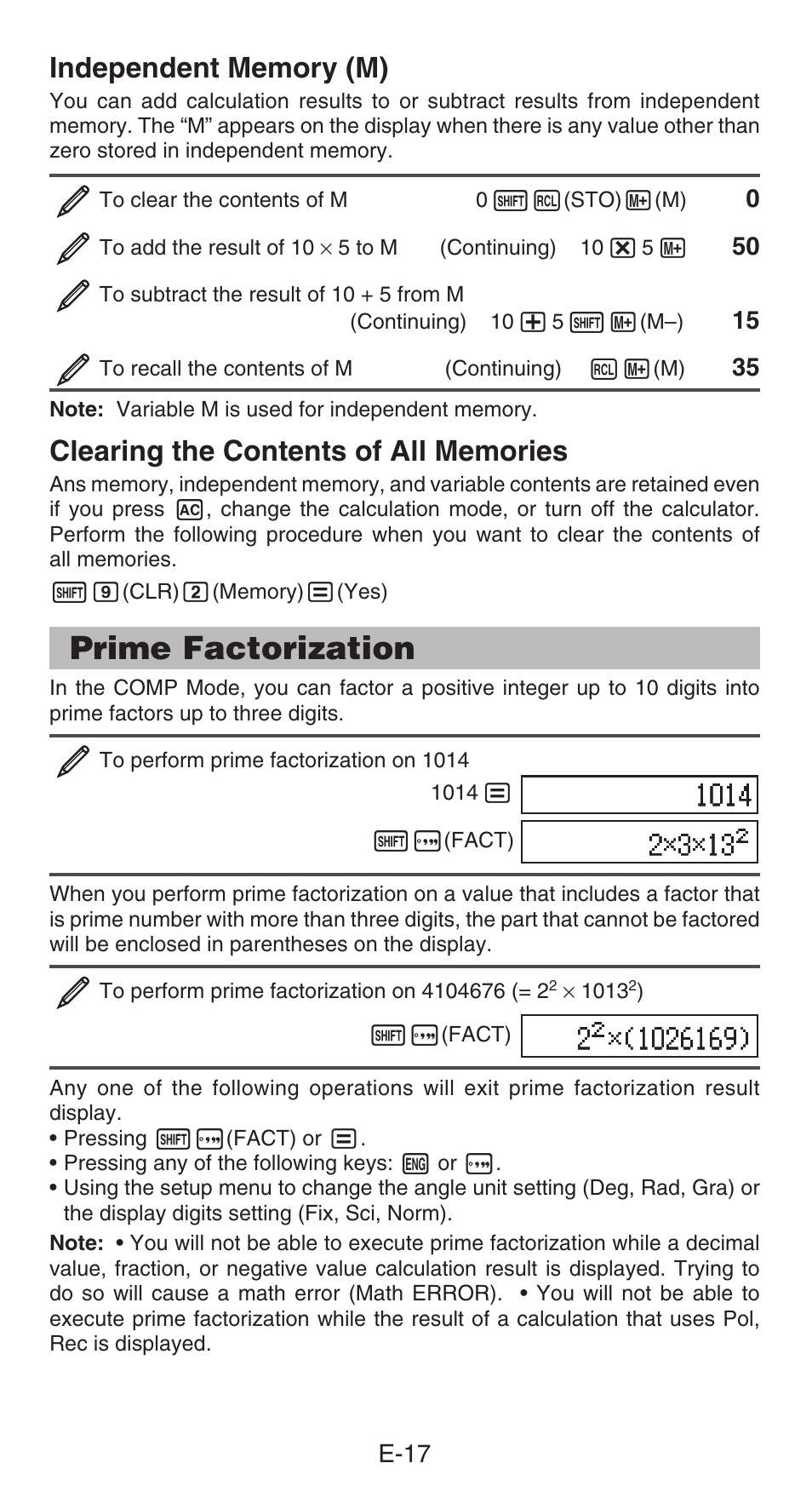 Prime factorization | Casio FX-85GT PLUS User Manual | Page 18 / 32