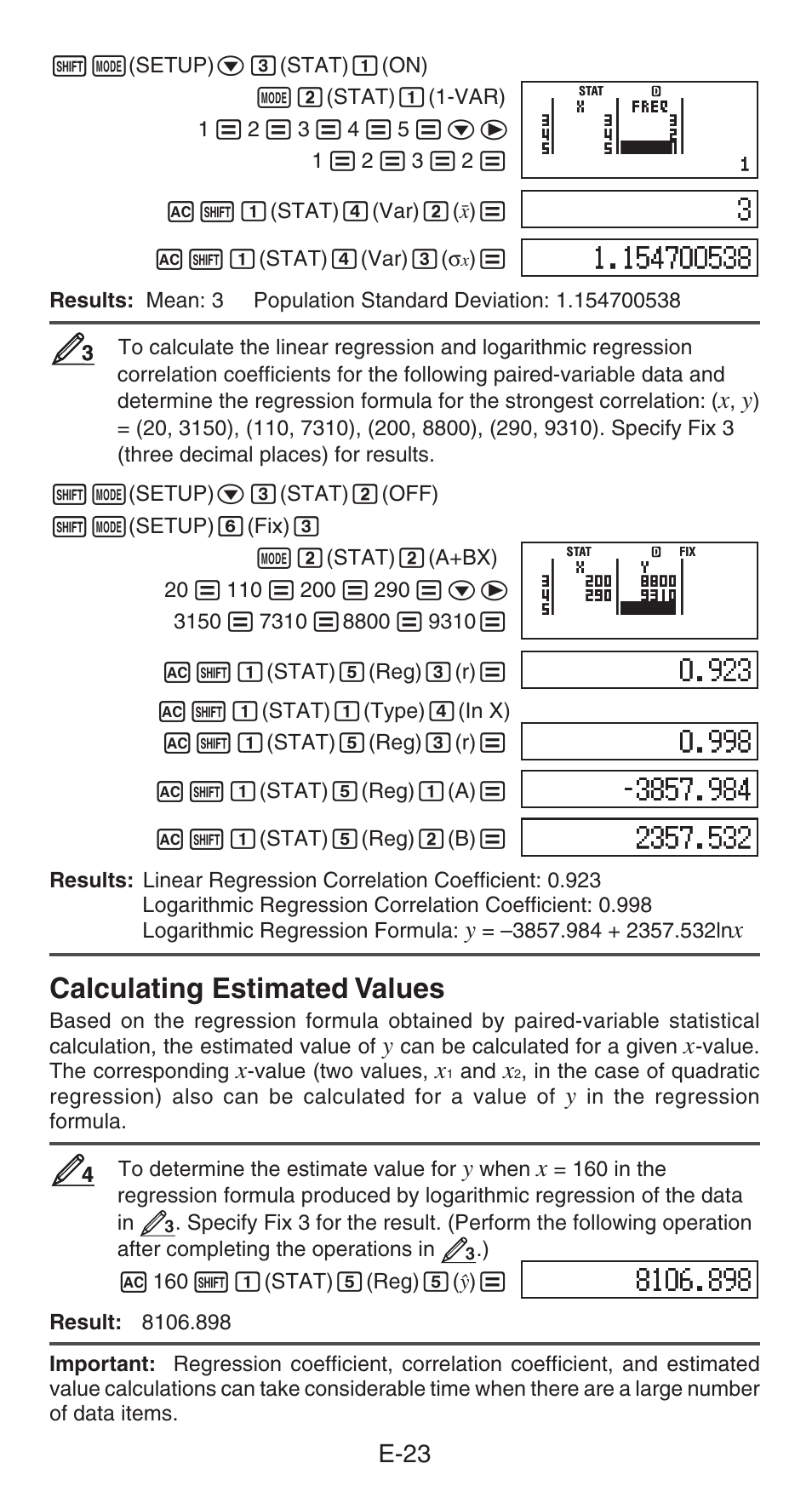 Calculating estimated values, E-23 | Casio FX-85GT PLUS User Manual | Page 24 / 32