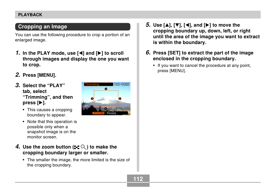 Cropping an image | Casio EX-S100 User Manual | Page 112 / 207
