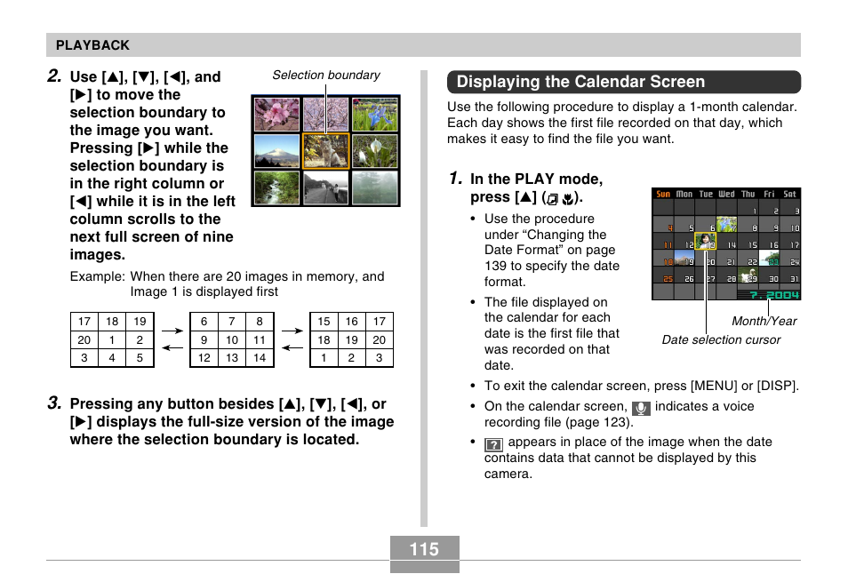 Displaying the calendar screen | Casio EX-S100 User Manual | Page 115 / 207