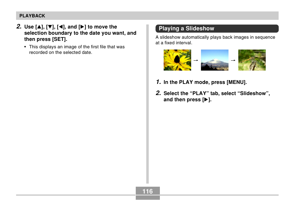 Playing a slideshow | Casio EX-S100 User Manual | Page 116 / 207