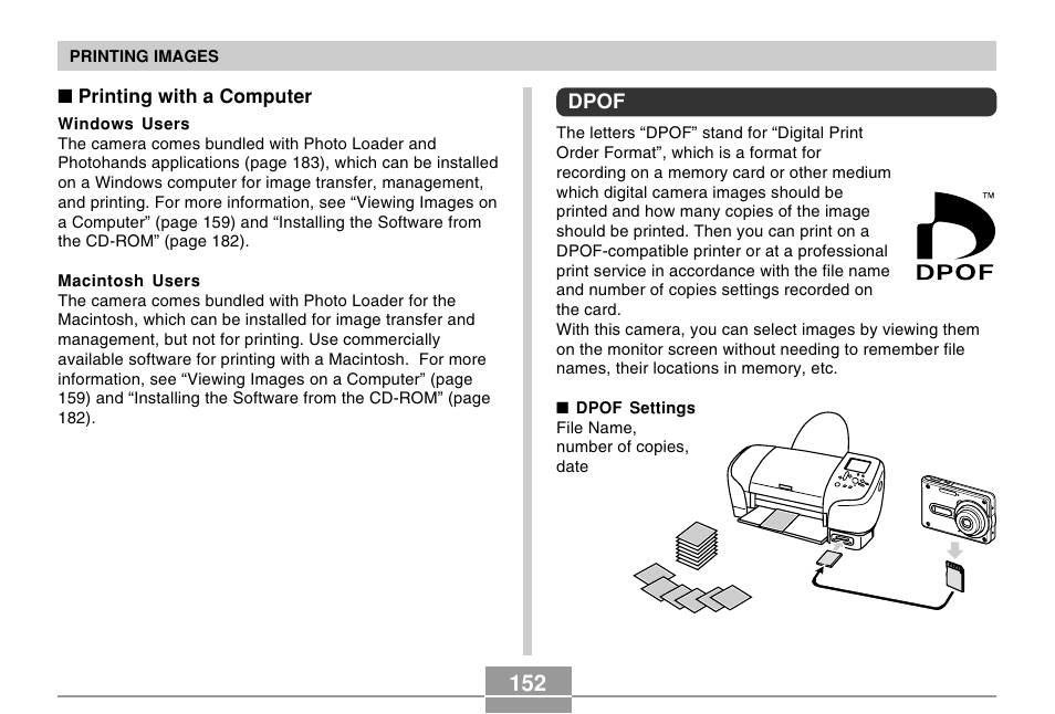 Dpof | Casio EX-S100 User Manual | Page 152 / 207