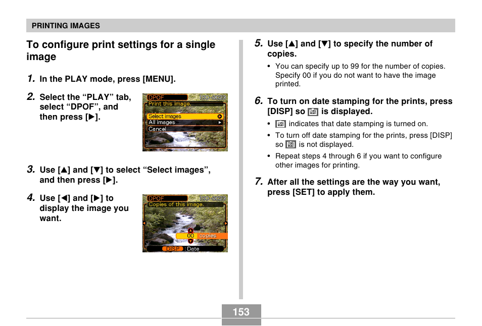 To configure print settings for a single image | Casio EX-S100 User Manual | Page 153 / 207