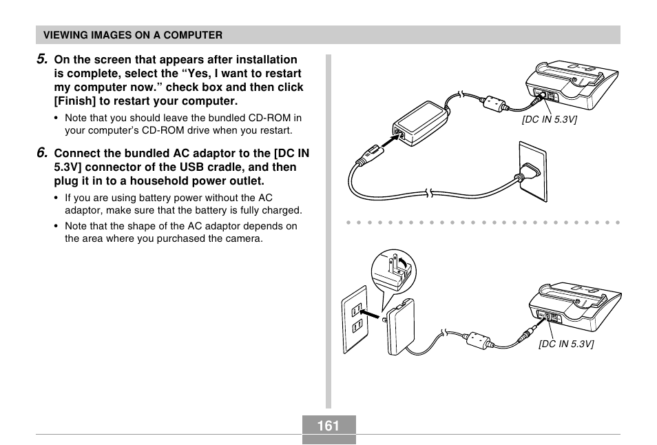 Viewing images on a computer, Dc in 5.3v | Casio EX-S100 User Manual | Page 161 / 207