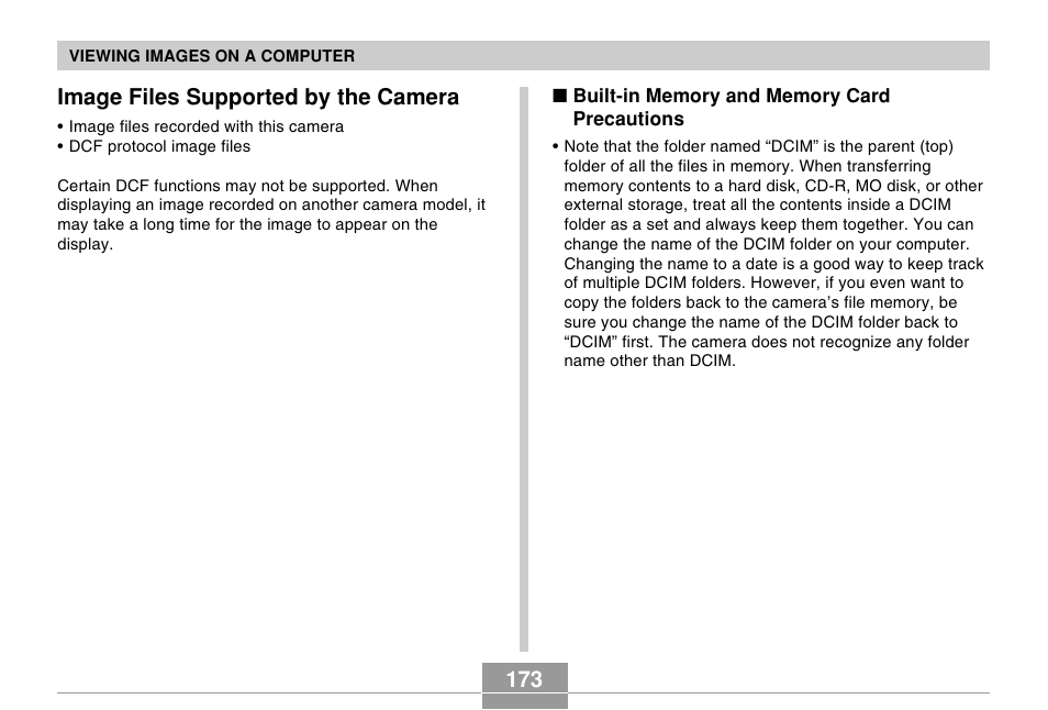 Image files supported by the camera | Casio EX-S100 User Manual | Page 173 / 207