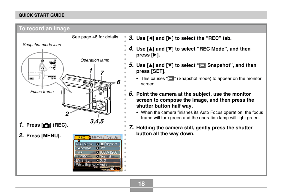 To record an image | Casio EX-S100 User Manual | Page 18 / 207