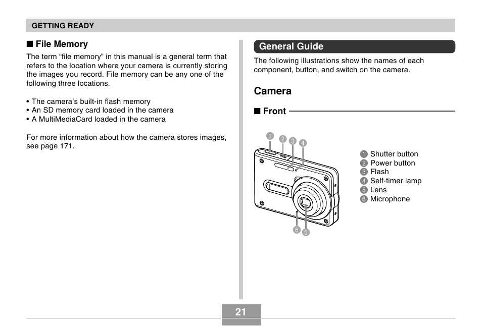 General guide, Camera | Casio EX-S100 User Manual | Page 21 / 207