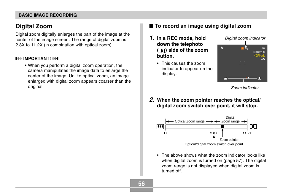 Digital zoom, 56 digital zoom | Casio EX-S100 User Manual | Page 56 / 207