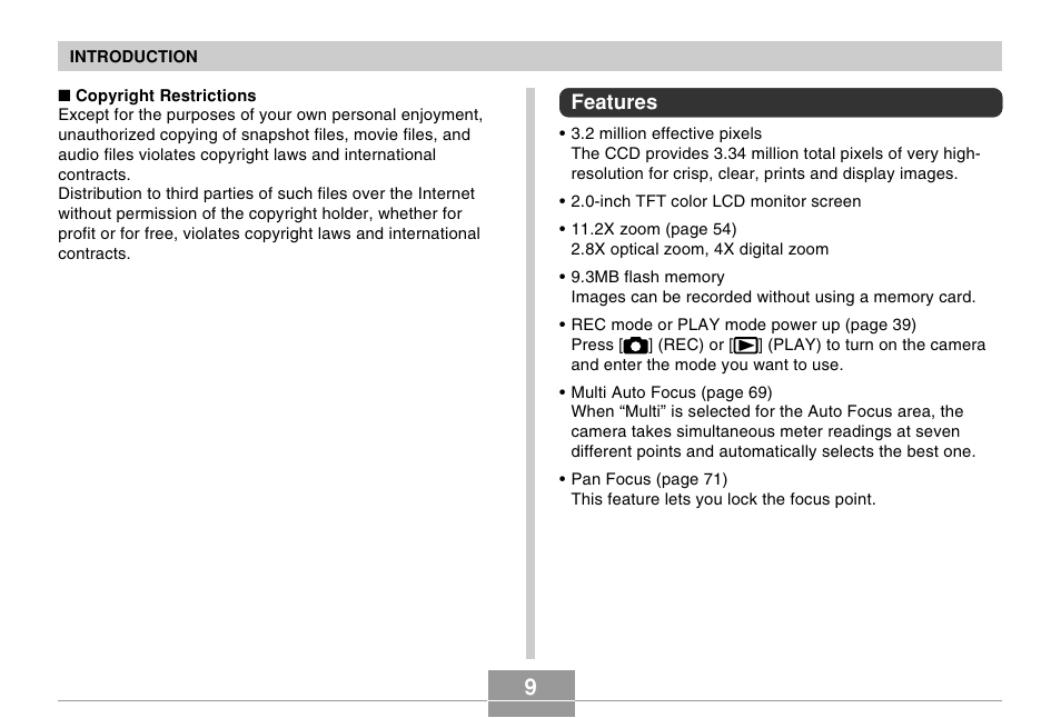 Features | Casio EX-S100 User Manual | Page 9 / 207