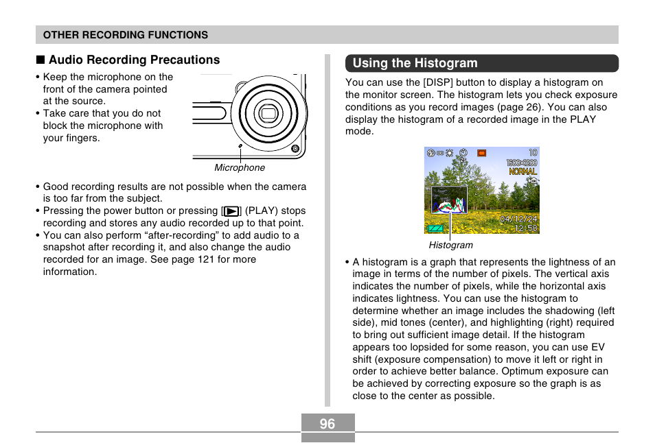 Using the histogram | Casio EX-S100 User Manual | Page 96 / 207