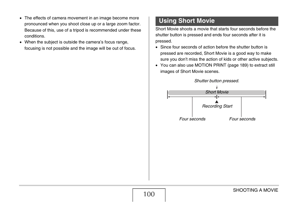 Using short movie | Casio EX-V8 User Manual | Page 100 / 289