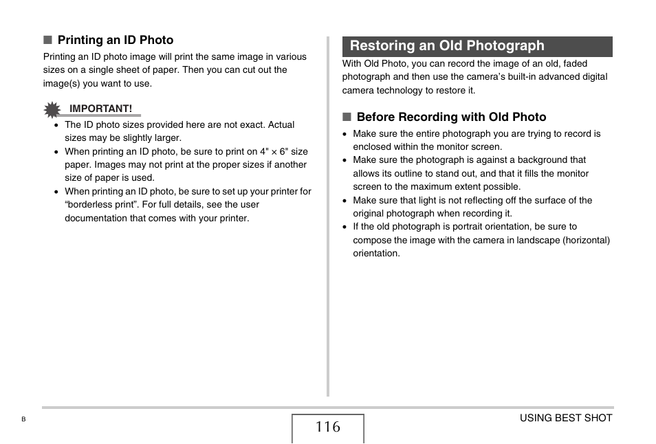 Restoring an old photograph | Casio EX-V8 User Manual | Page 116 / 289