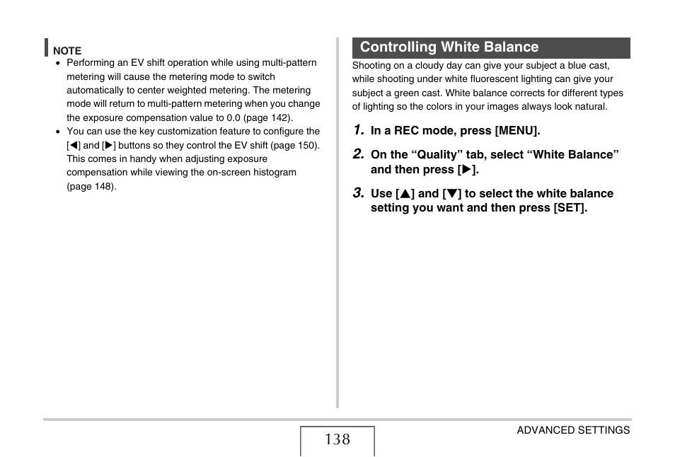 Controlling white balance | Casio EX-V8 User Manual | Page 138 / 289