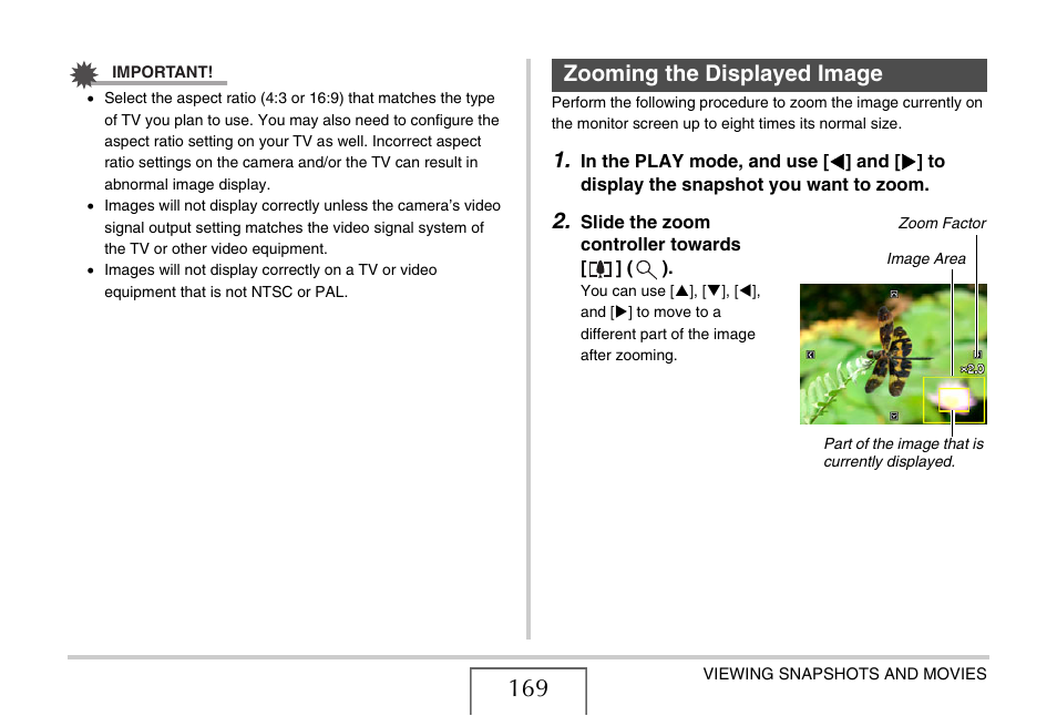 Zooming the displayed image | Casio EX-V8 User Manual | Page 169 / 289