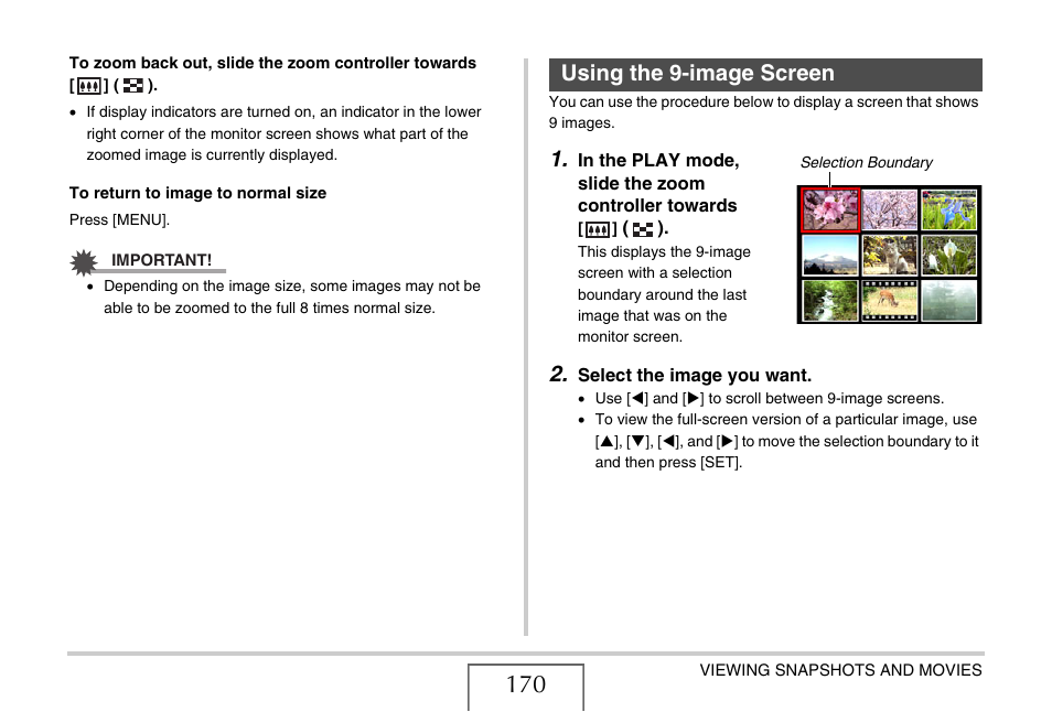 Using the 9-image screen | Casio EX-V8 User Manual | Page 170 / 289