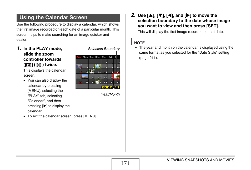 Using the calendar screen | Casio EX-V8 User Manual | Page 171 / 289