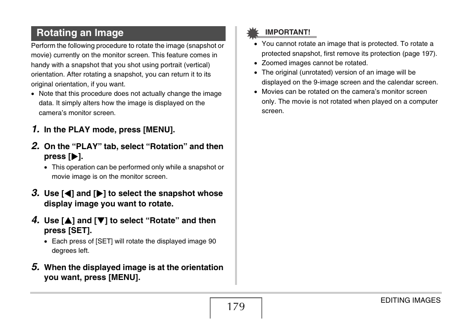 Rotating an image | Casio EX-V8 User Manual | Page 179 / 289