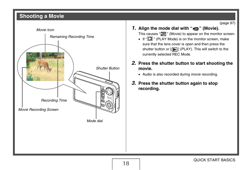 Shooting a movie | Casio EX-V8 User Manual | Page 18 / 289