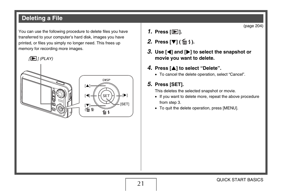 Deleting a file | Casio EX-V8 User Manual | Page 21 / 289