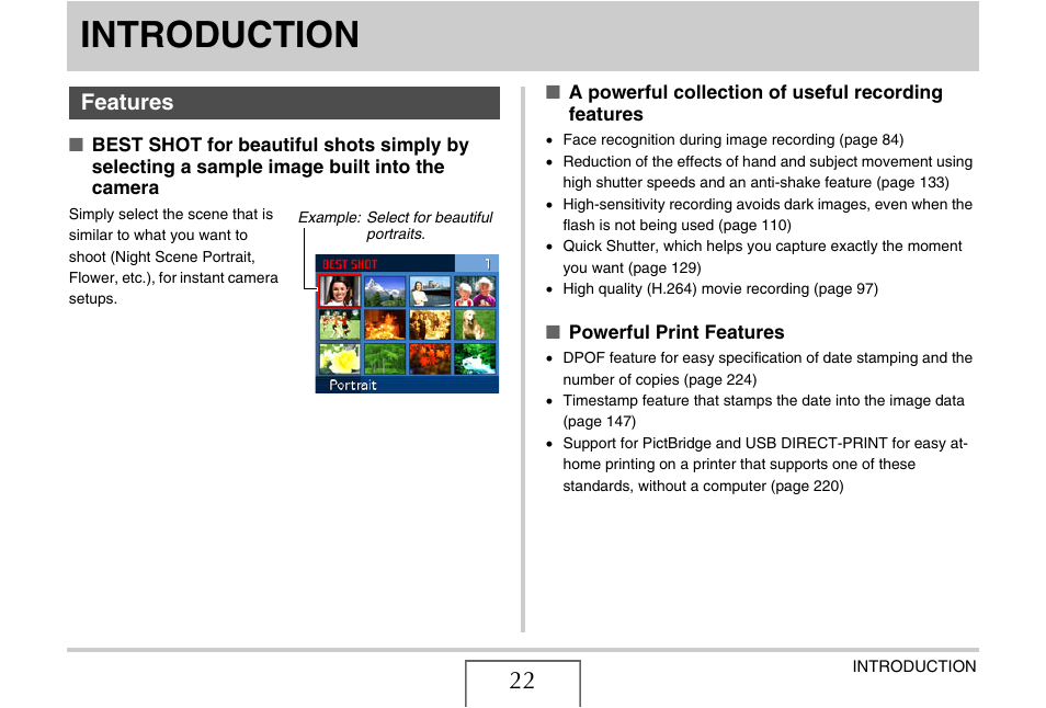 Introduction, Features | Casio EX-V8 User Manual | Page 22 / 289