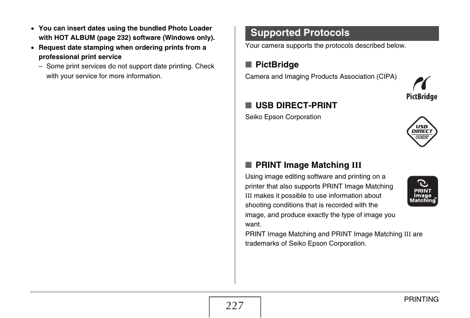Supported protocols | Casio EX-V8 User Manual | Page 227 / 289