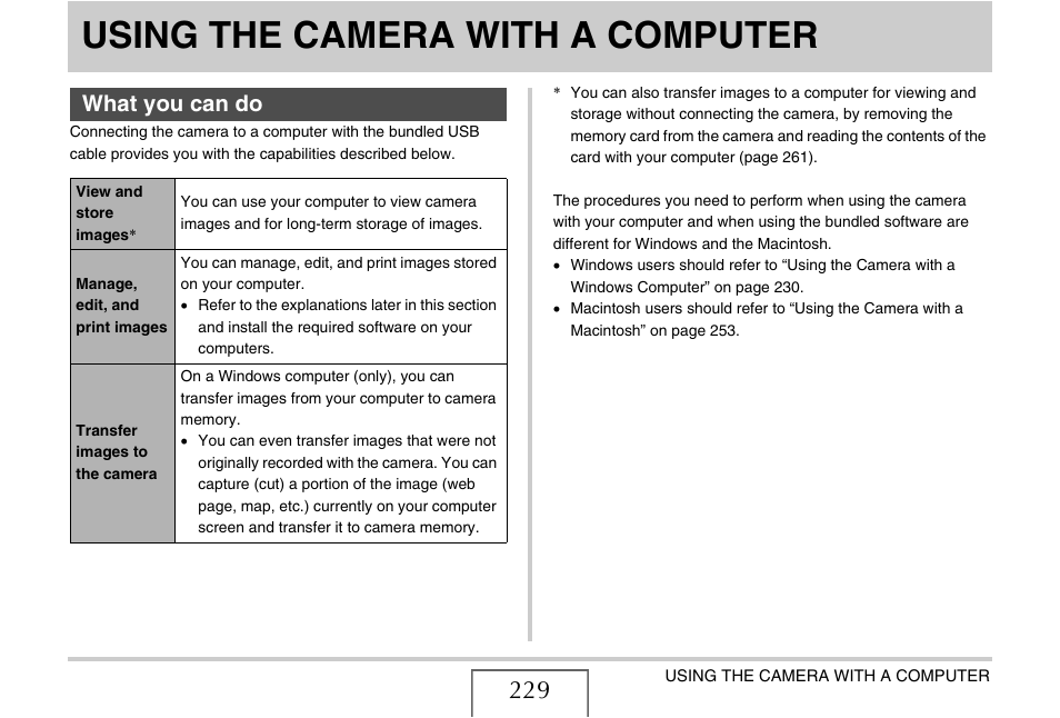 Using the camera with a computer, What you can do | Casio EX-V8 User Manual | Page 229 / 289