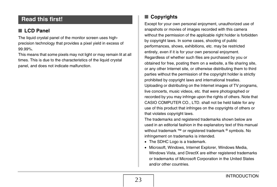 Read this first | Casio EX-V8 User Manual | Page 23 / 289