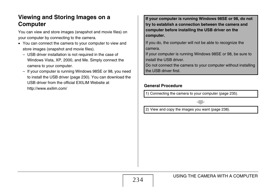 Viewing and storing images on a computer | Casio EX-V8 User Manual | Page 234 / 289