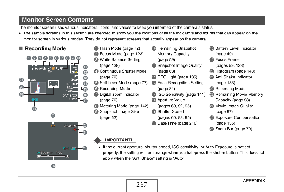 Monitor screen contents | Casio EX-V8 User Manual | Page 267 / 289