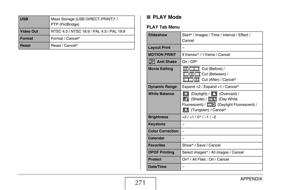 Play mode | Casio EX-V8 User Manual | Page 271 / 289