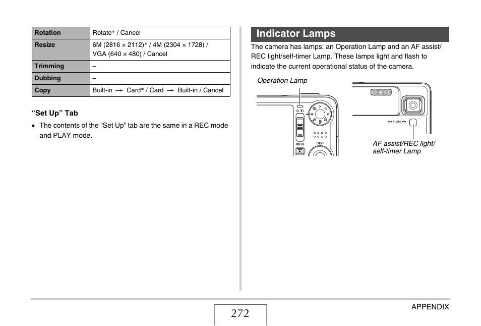 Indicator lamps | Casio EX-V8 User Manual | Page 272 / 289