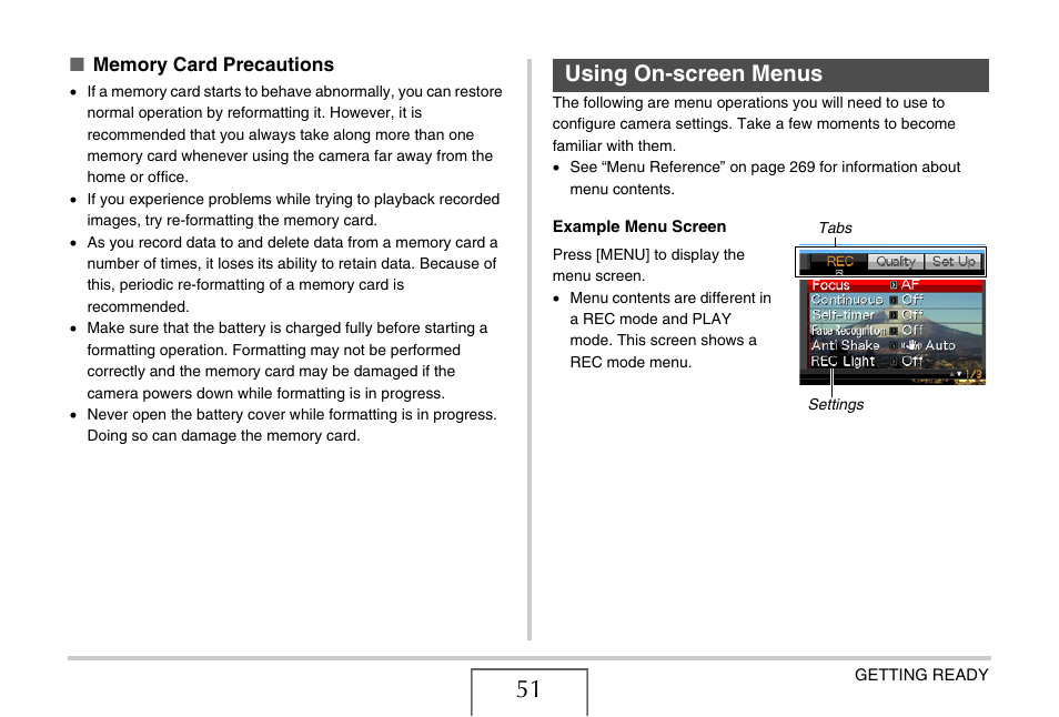 Using on-screen menus | Casio EX-V8 User Manual | Page 51 / 289