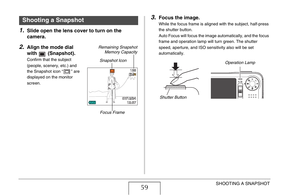 Shooting a snapshot | Casio EX-V8 User Manual | Page 59 / 289