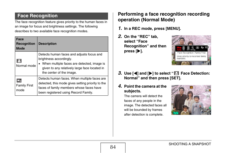 Face recognition | Casio EX-V8 User Manual | Page 84 / 289
