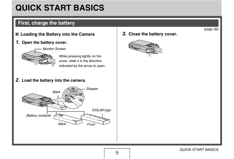 Quick start basics, First, charge the battery | Casio EX-V8 User Manual | Page 9 / 289