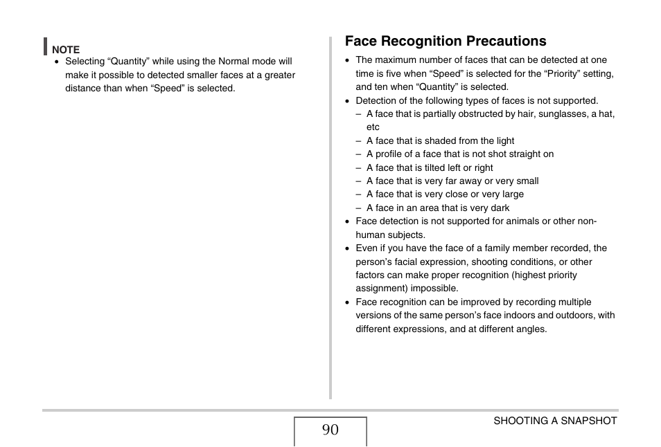 Face recognition precautions | Casio EX-V8 User Manual | Page 90 / 289