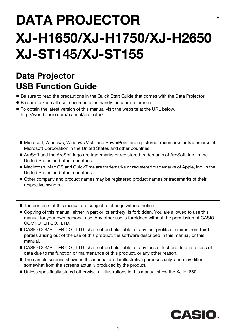 Casio XJ-H1650 User Manual | 69 pages