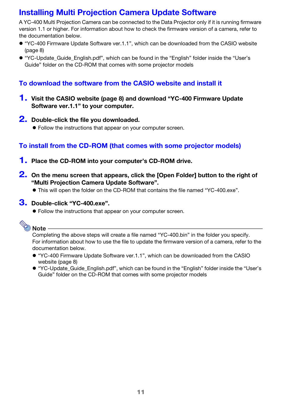 Installing multi projection camera update software | Casio XJ-H1650 User Manual | Page 11 / 69