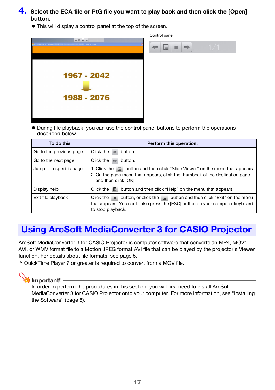 Using arcsoft mediaconverter 3 for casio projector | Casio XJ-H1650 User Manual | Page 17 / 69