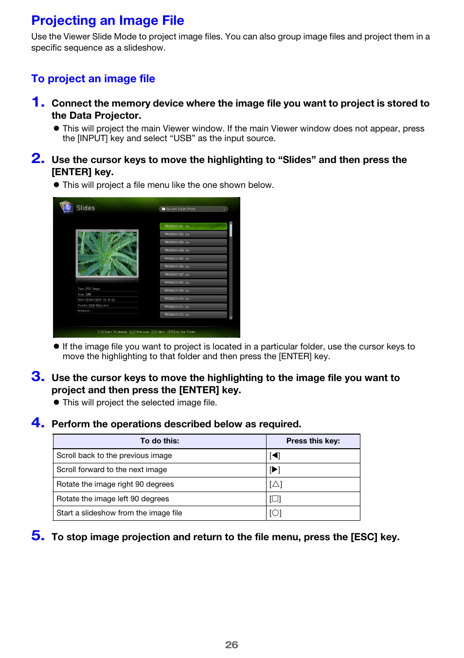 Projecting an image file | Casio XJ-H1650 User Manual | Page 26 / 69