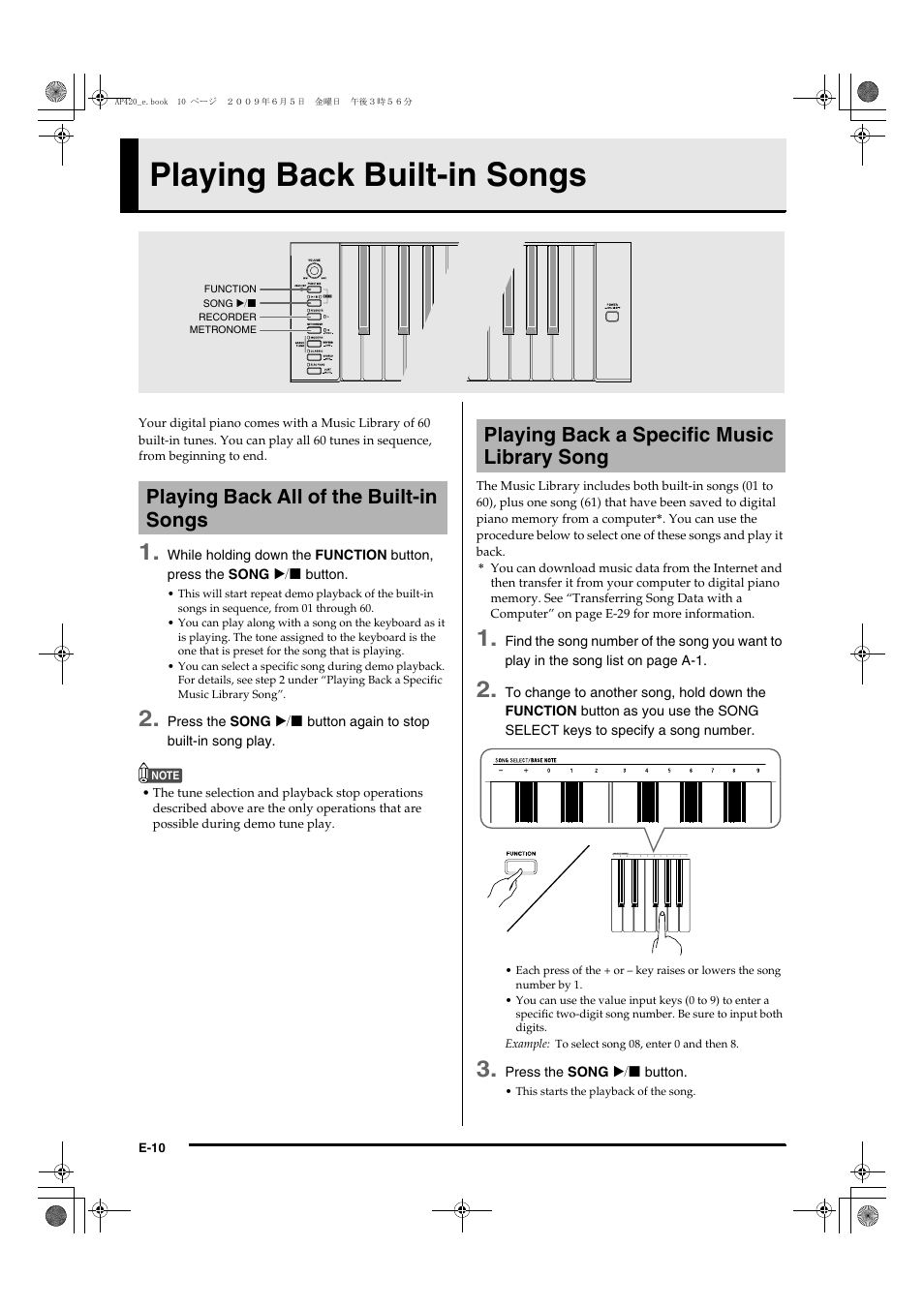 Playing back built-in songs | Casio CELVIANO AP-420 User Manual | Page 12 / 46