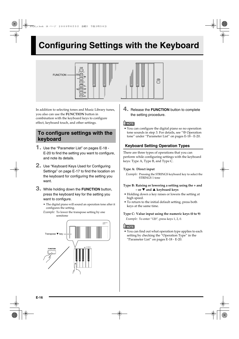 Configuring settings with the keyboard | Casio CELVIANO AP-420 User Manual | Page 18 / 46