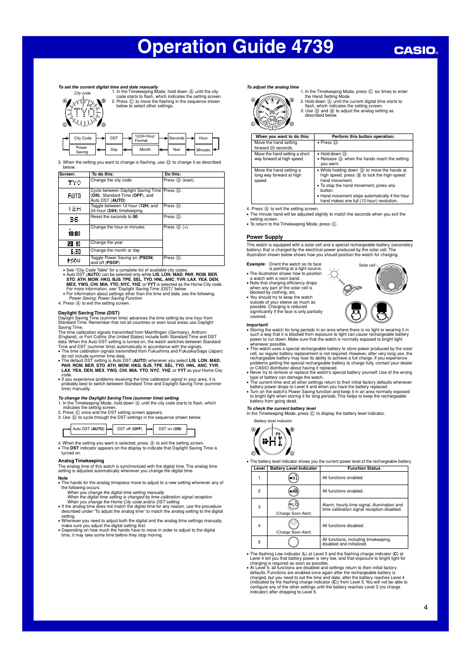 Power supply, Operation guide 4739, Ll lll ll ll l l | Casio 4739 User Manual | Page 4 / 6
