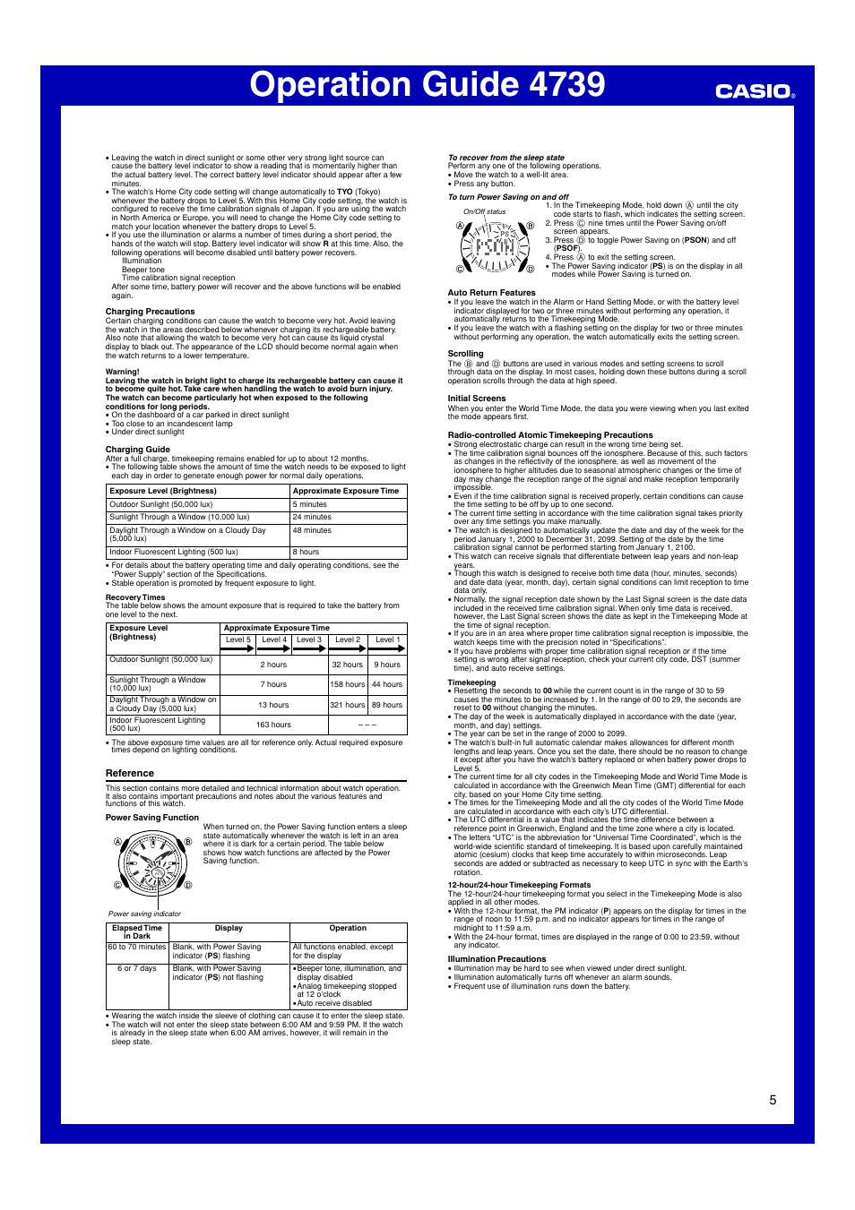 Reference, Operation guide 4739, Ll lll ll ll ll ll ll l l l | Casio 4739 User Manual | Page 5 / 6