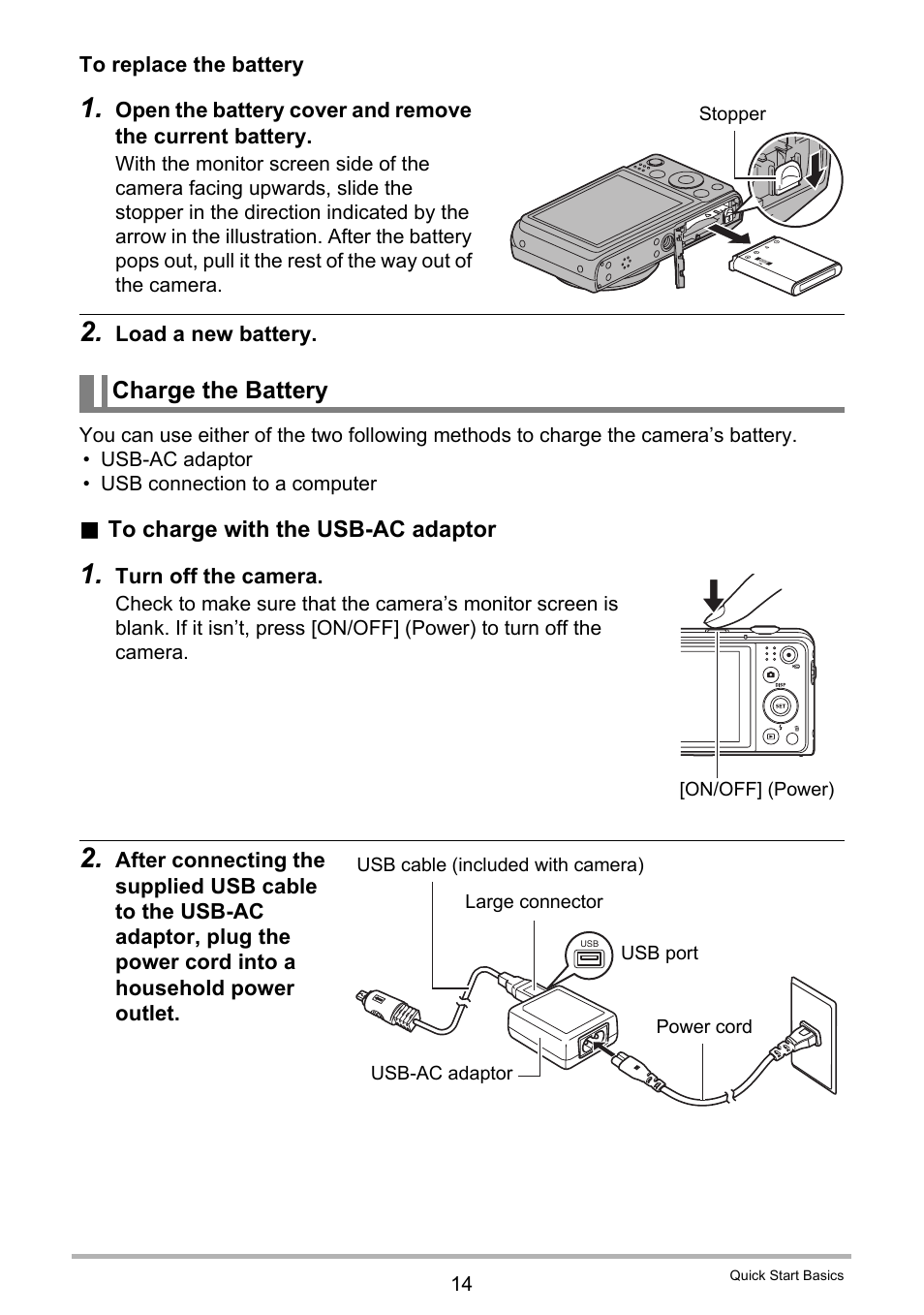 Charge the battery | Casio EXILIM EX-ZS150 User Manual | Page 14 / 136
